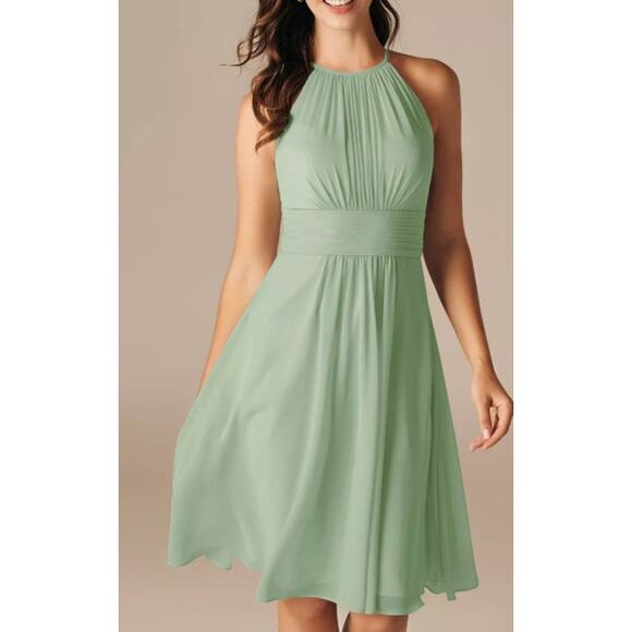 AW BRIDAL SZ 16 2X plus sage green Leda chiffon bridesmaid party dress NEW B108 - Picture 3 of 6
